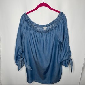 Crown & Ivy Chambray Off the Shoulder Top